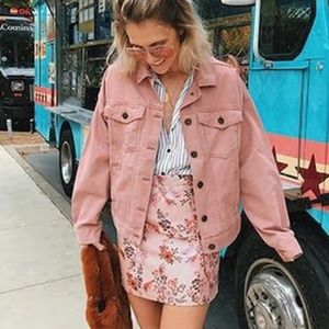 Forever 21 satin embroidered pink mini skirt